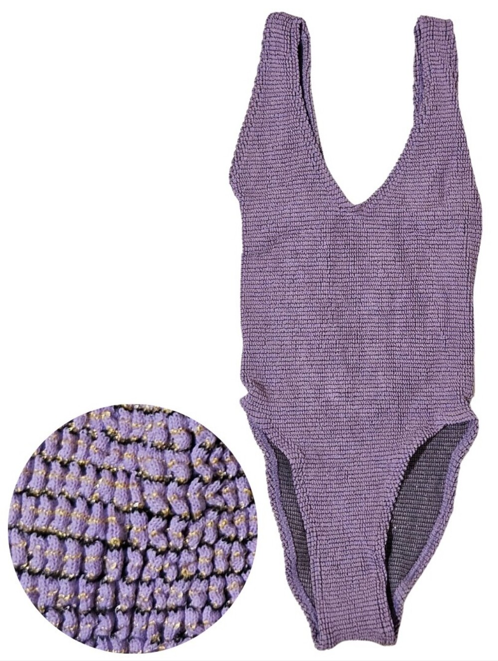 Bond-Eye Mara Swimsuit One-Piece One Size Lavender Lurex Gold Metallic NWT 💜
